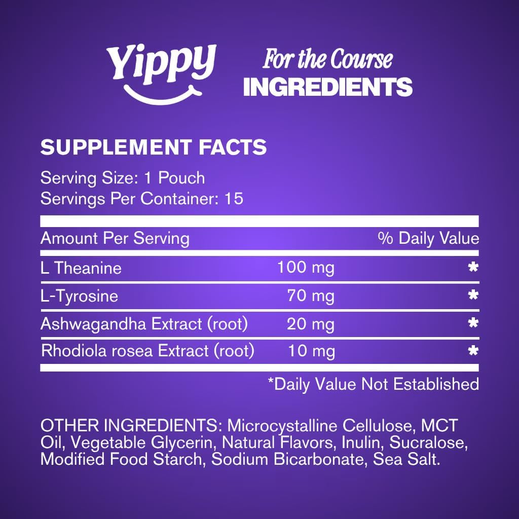 Yippy for the Course Nootropic Pouches - Caffeine-Free Golf Focus Pouches with L-Theanine, L-Tyrosine, Rhodiola & Ashwagandha - No Nicotine, No Tobacco - 5 Pack (Transfusion)
