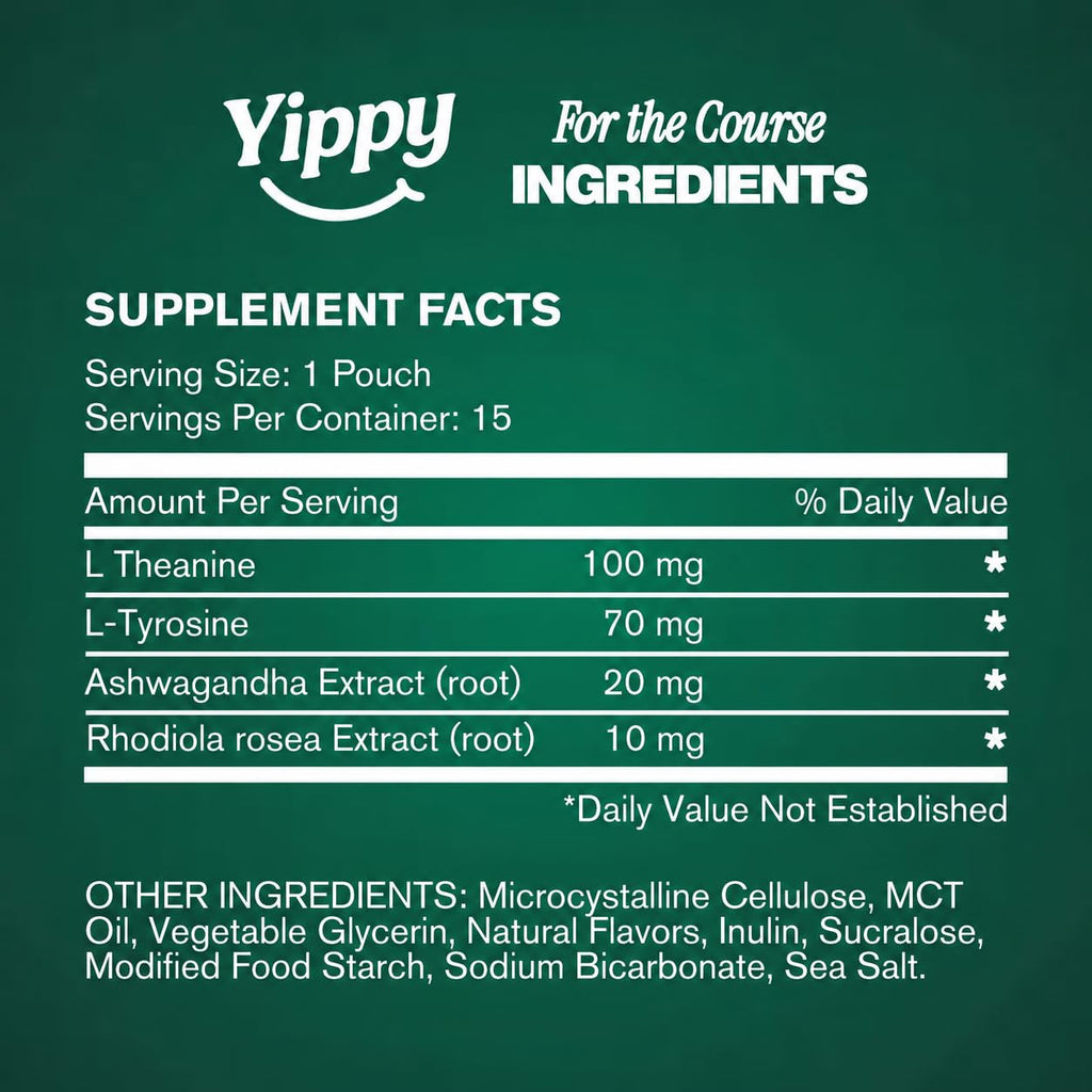 Yippy for the Course Nootropic Pouches - Caffeine-Free Golf Focus Pouches with L-Theanine, L-Tyrosine, Rhodiola & Ashwagandha - No Nicotine, No Tobacco - 5 Pack (Transfusion)
