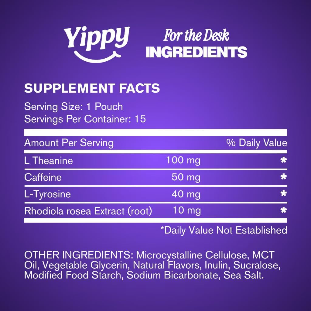 Yippy for the Desk Nootropic Pouches - Transfusion Flavor - Clean Energy Focus Pouches with Caffeine, L-Theanine, L-Tyrosine & Rhodiola - No Nicotine, No Tobacco - 5 Pack