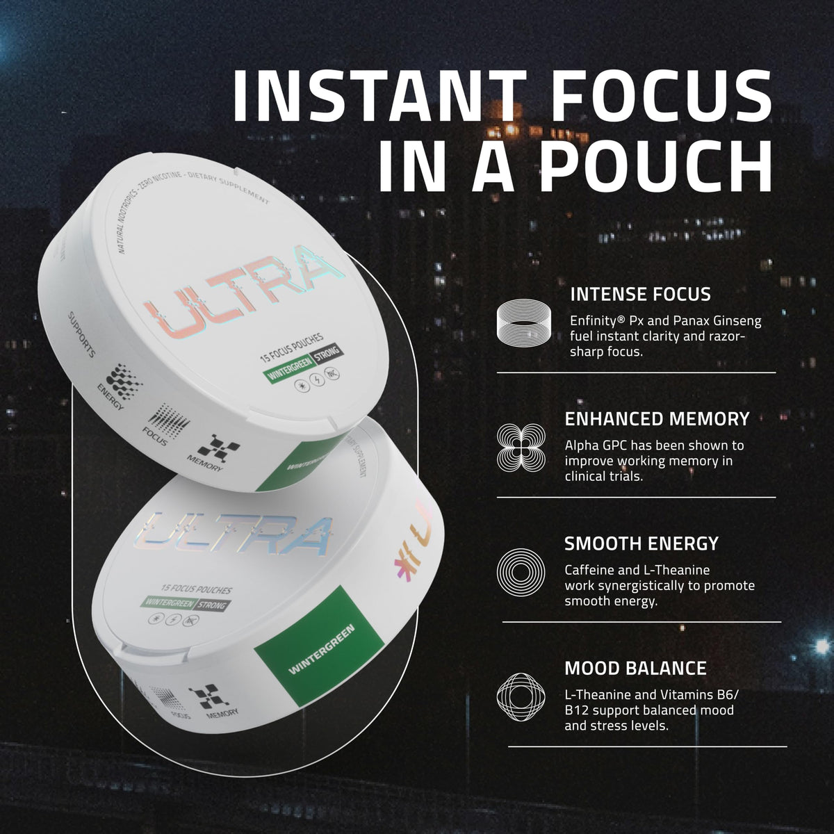 Ultra Focus Pouches (Variety Pack, 3 Cans) Nicotine and Caffeine Free