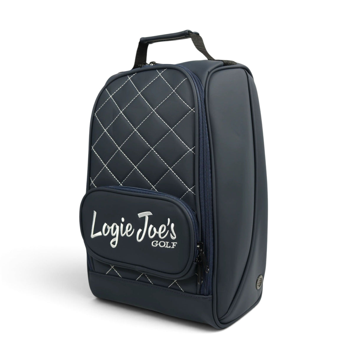 Golf Shoe Bag | Premium PU Leather Golf Shoe Organizer | Quilted Travel Shoe Case with Accessory Pocket, Carry Handle & Ventilation | Navy/White